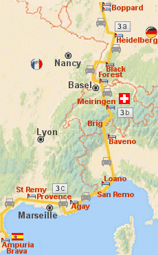 Rhine - Swiss - Italy - Sth France map