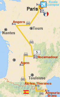 Spain to Paris map